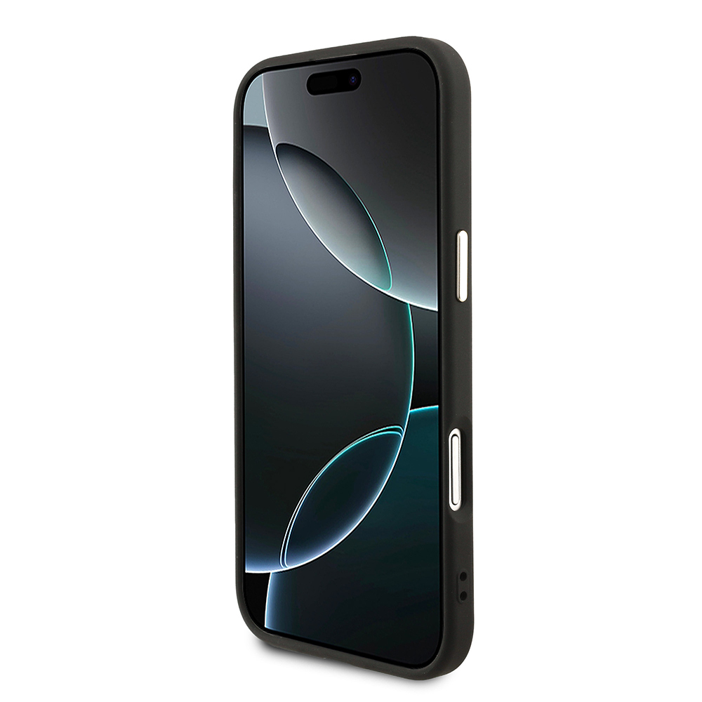 Apple iPhone 17 Air Kılıf Guess Orjinal Lisanslı M-safe Şarj Özellikli Gold Metal Kamera Çerçeveli Taşlı Üçgen Logo 4G Desenli Kapak - Görsel 5
