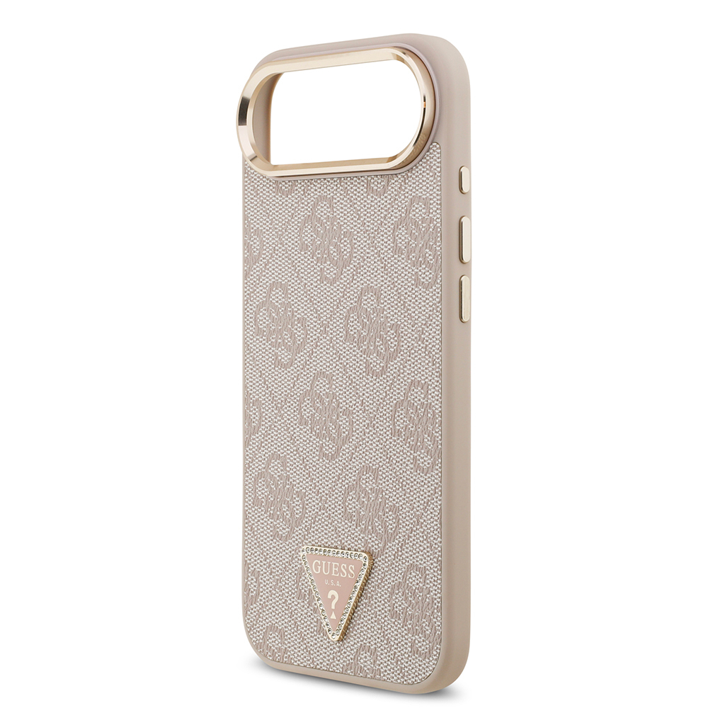 Apple iPhone 17 Air Kılıf Guess Orjinal Lisanslı M-safe Şarj Özellikli Gold Metal Kamera Çerçeveli Taşlı Üçgen Logo 4G Desenli Kapak - Görsel 20