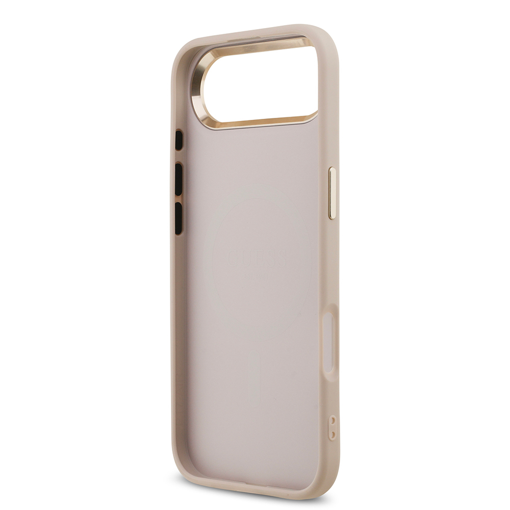 Apple iPhone 17 Air Kılıf Guess Orjinal Lisanslı M-safe Şarj Özellikli Gold Metal Kamera Çerçeveli Taşlı Üçgen Logo 4G Desenli Kapak - Görsel 21