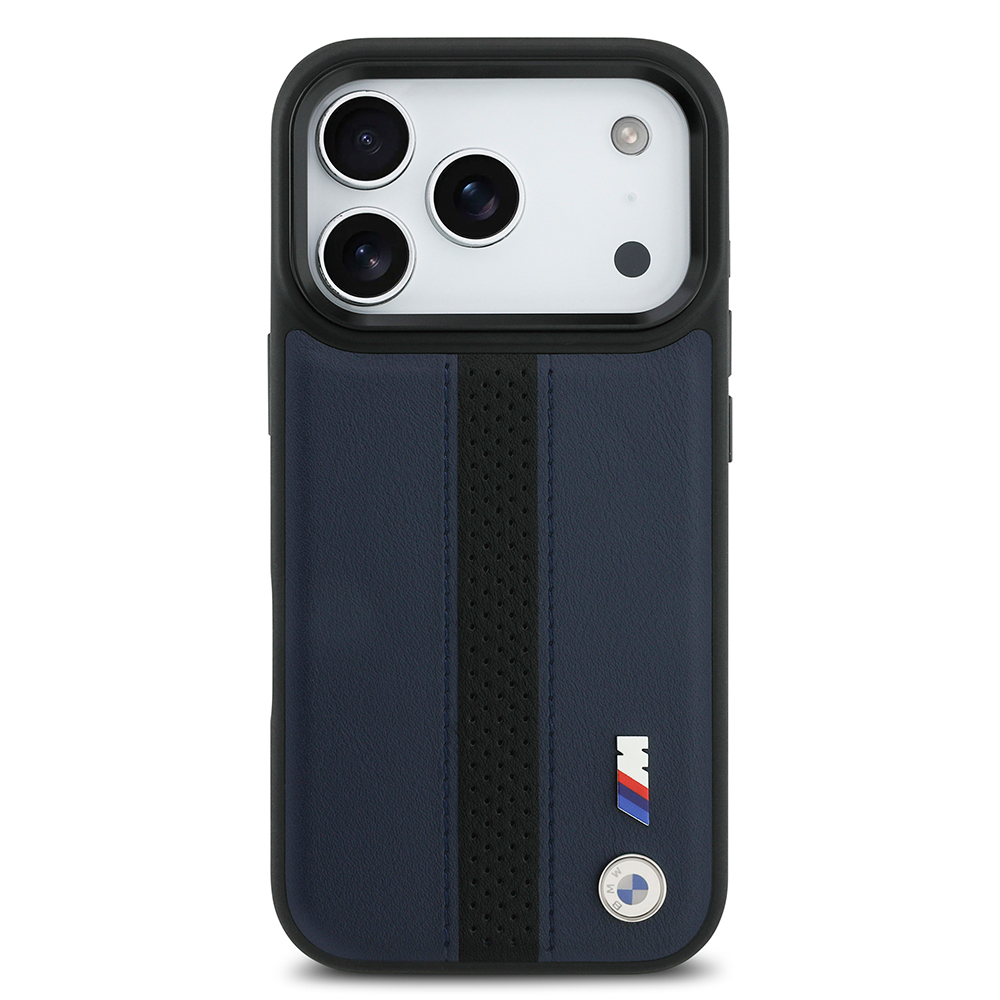 Apple iPhone 17 Pro Kılıf BMW Orjinal Lisanslı M-safe Şarj Özellikli Deri Arka Yüzey Metal Logolu Delikli Şerit Tasarımlı Kapak - Görsel 9