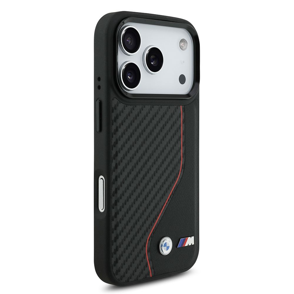 Apple iPhone 17 Pro Kılıf BMW Orjinal Lisanslı M-safe Şarj Özellikli Metal BMW ve M Logolu PU Karbon Tasarımlı Kapak - Görsel 3