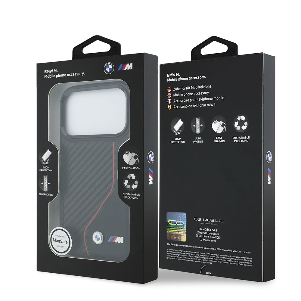 Apple iPhone 17 Pro Kılıf BMW Orjinal Lisanslı M-safe Şarj Özellikli Metal BMW ve M Logolu PU Karbon Tasarımlı Kapak - Görsel 8