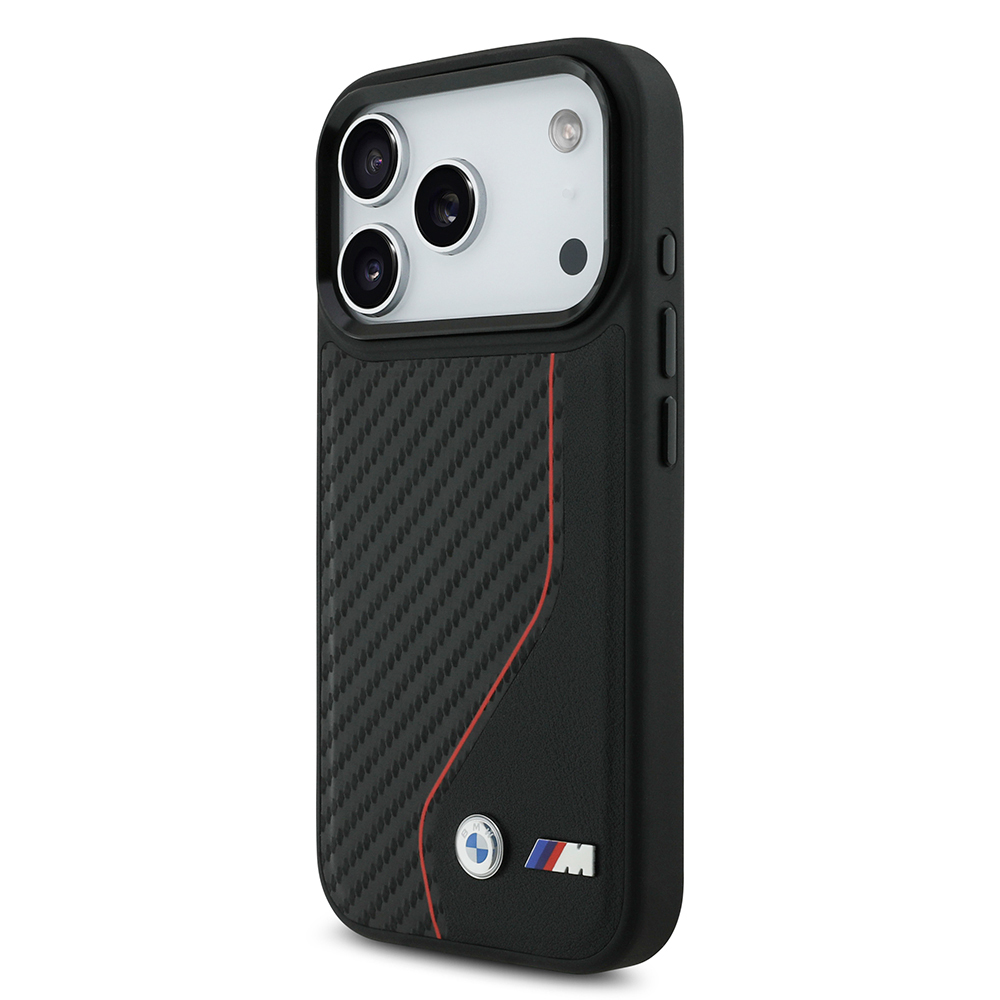 Apple iPhone 17 Pro Kılıf BMW Orjinal Lisanslı M-safe Şarj Özellikli Metal BMW ve M Logolu PU Karbon Tasarımlı Kapak - Görsel 7