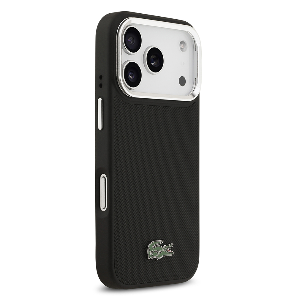 Apple iPhone 17 Pro Kılıf Lacoste Orjinal Lisanslı M-safe Şarj Özellikli PU Pike Desenli Standlı Metal Logolu Kapak - Görsel 4