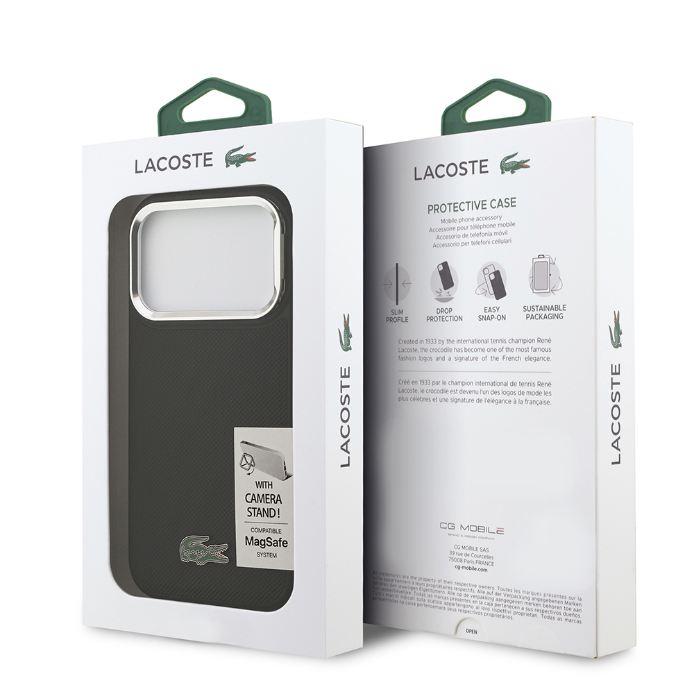 Apple iPhone 17 Pro Kılıf Lacoste Orjinal Lisanslı M-safe Şarj Özellikli PU Pike Desenli Standlı Metal Logolu Kapak - Görsel 8