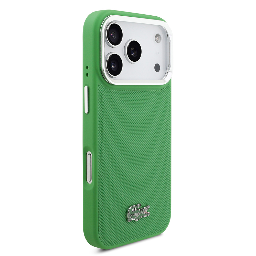 Apple iPhone 17 Pro Kılıf Lacoste Orjinal Lisanslı M-safe Şarj Özellikli PU Pike Desenli Standlı Metal Logolu Kapak - Görsel 11