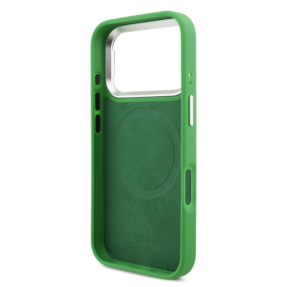 Apple iPhone 17 Pro Kılıf Lacoste Orjinal Lisanslı M-safe Şarj Özellikli PU Pike Desenli Standlı Metal Logolu Kapak - Görsel 14