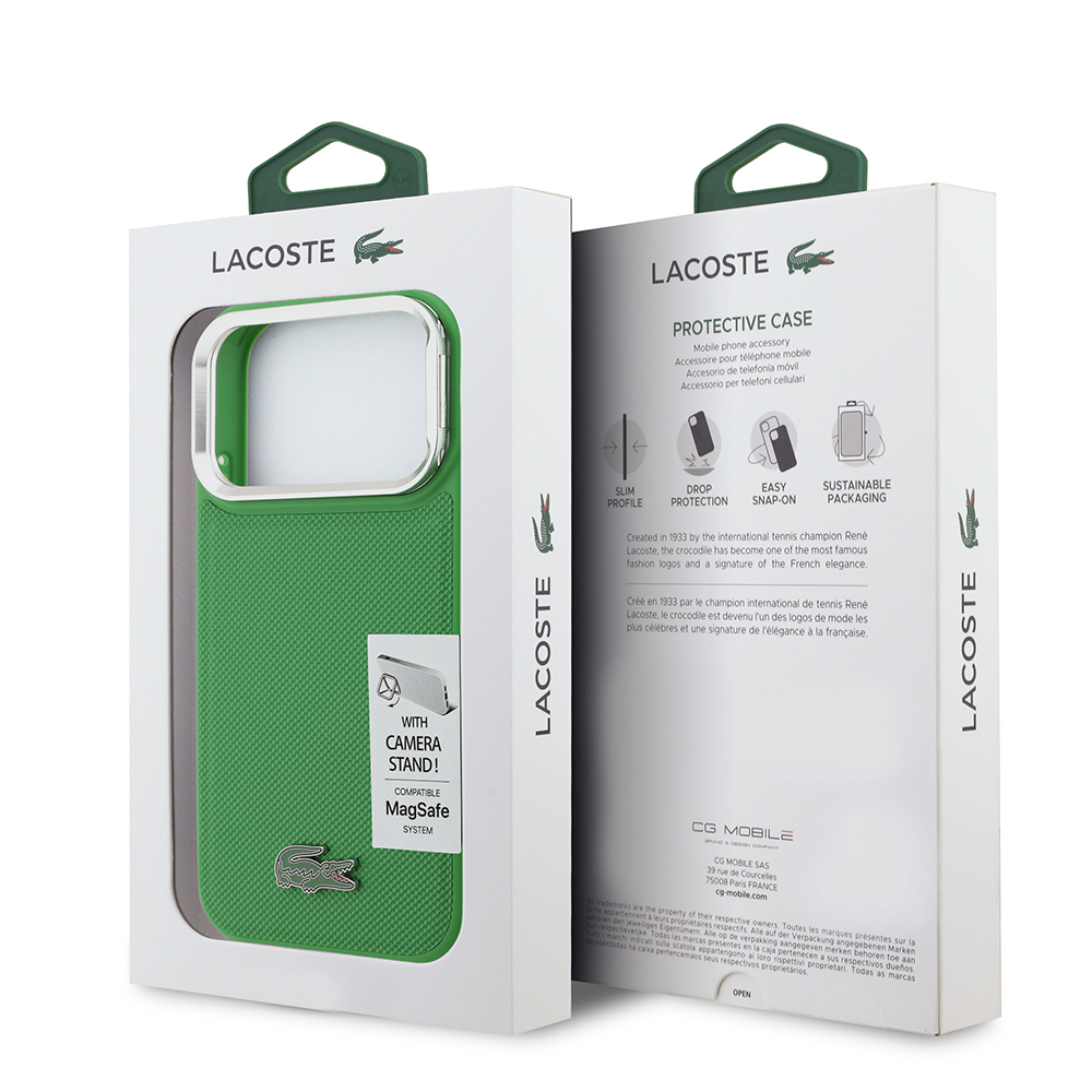 Apple iPhone 17 Pro Kılıf Lacoste Orjinal Lisanslı M-safe Şarj Özellikli PU Pike Desenli Standlı Metal Logolu Kapak - Görsel 15