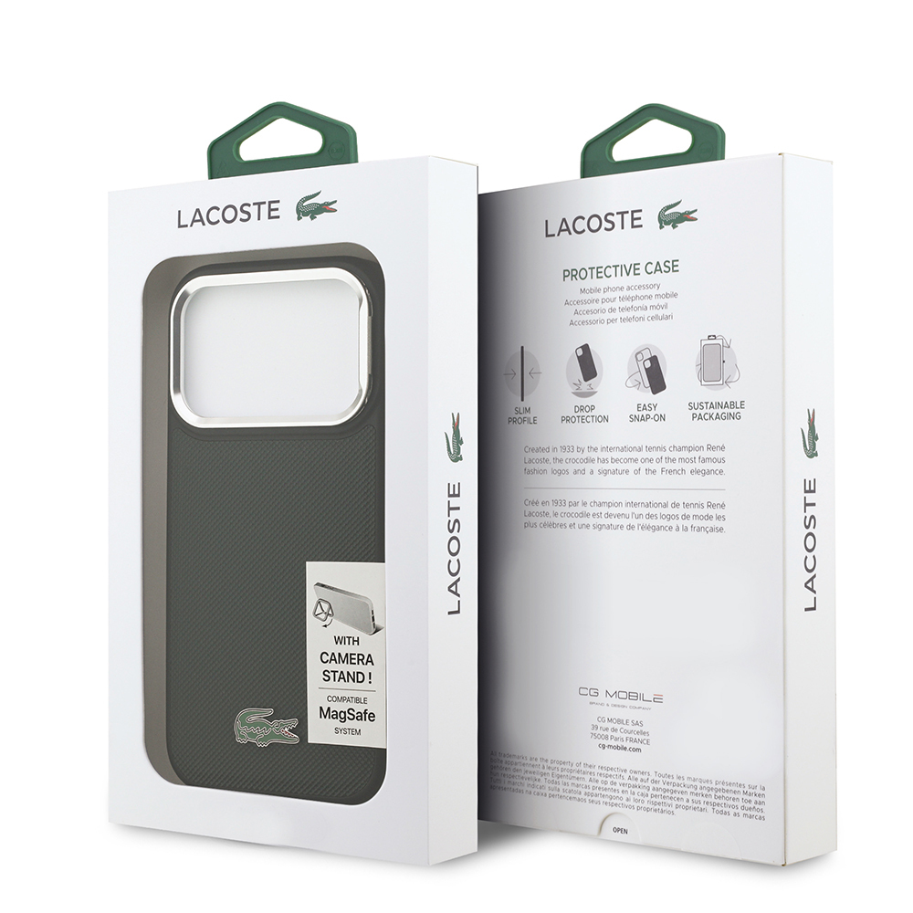 Apple iPhone 17 Pro Kılıf Lacoste Orjinal Lisanslı M-safe Şarj Özellikli PU Pike Desenli Standlı Metal Logolu Kapak - Görsel 22