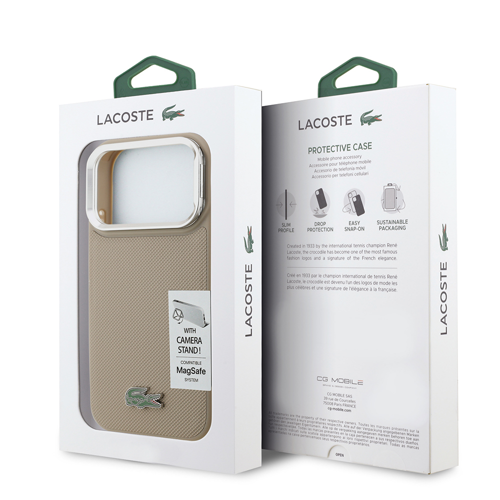 Apple iPhone 17 Pro Kılıf Lacoste Orjinal Lisanslı M-safe Şarj Özellikli PU Pike Desenli Standlı Metal Logolu Kapak - Görsel 29