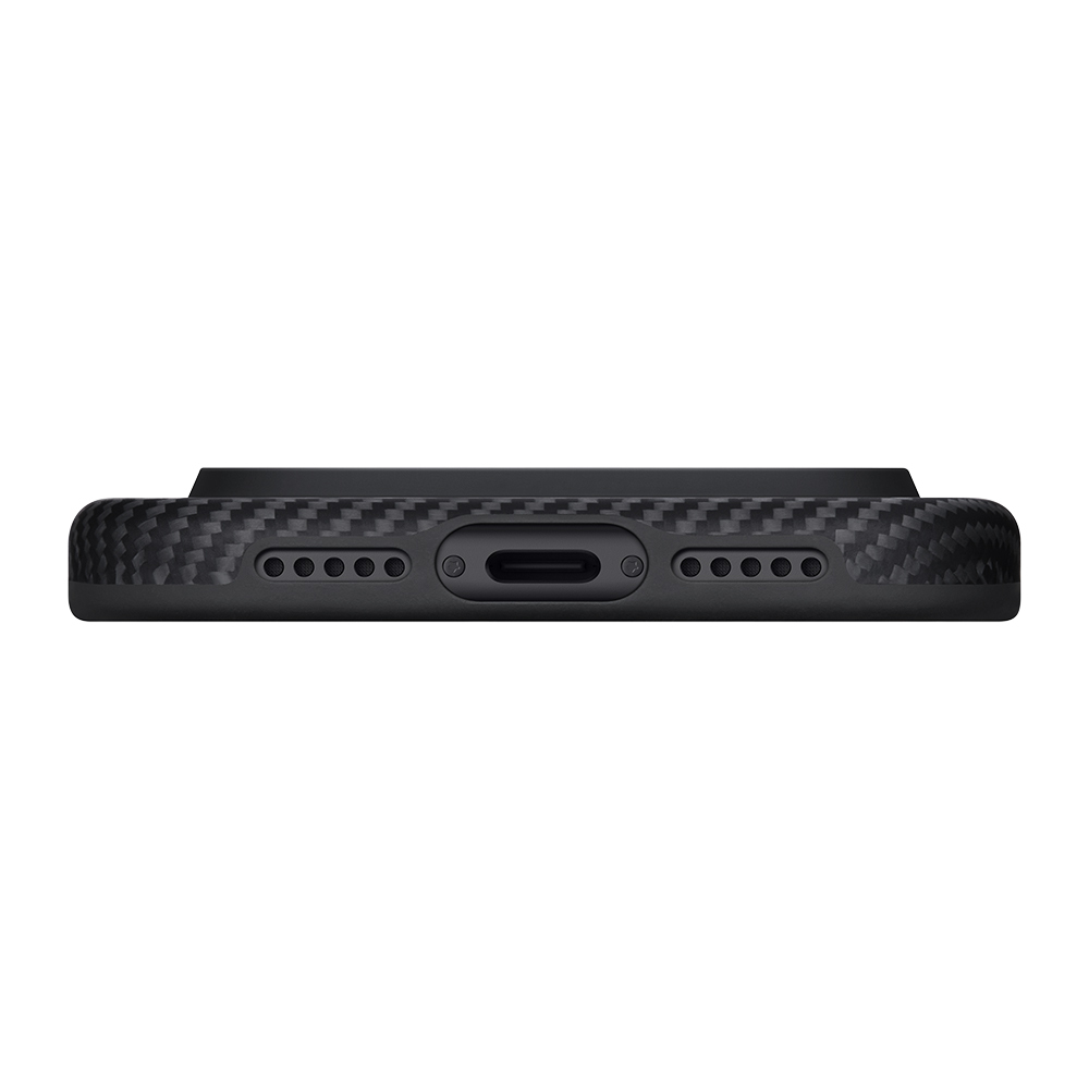 Apple iPhone 17 Pro Kılıf M-safe Şarj Özellikli Aramid Fiber Pitaka Military-Grade Classic Serisi Black-Grey Twill Kapak - Görsel 6