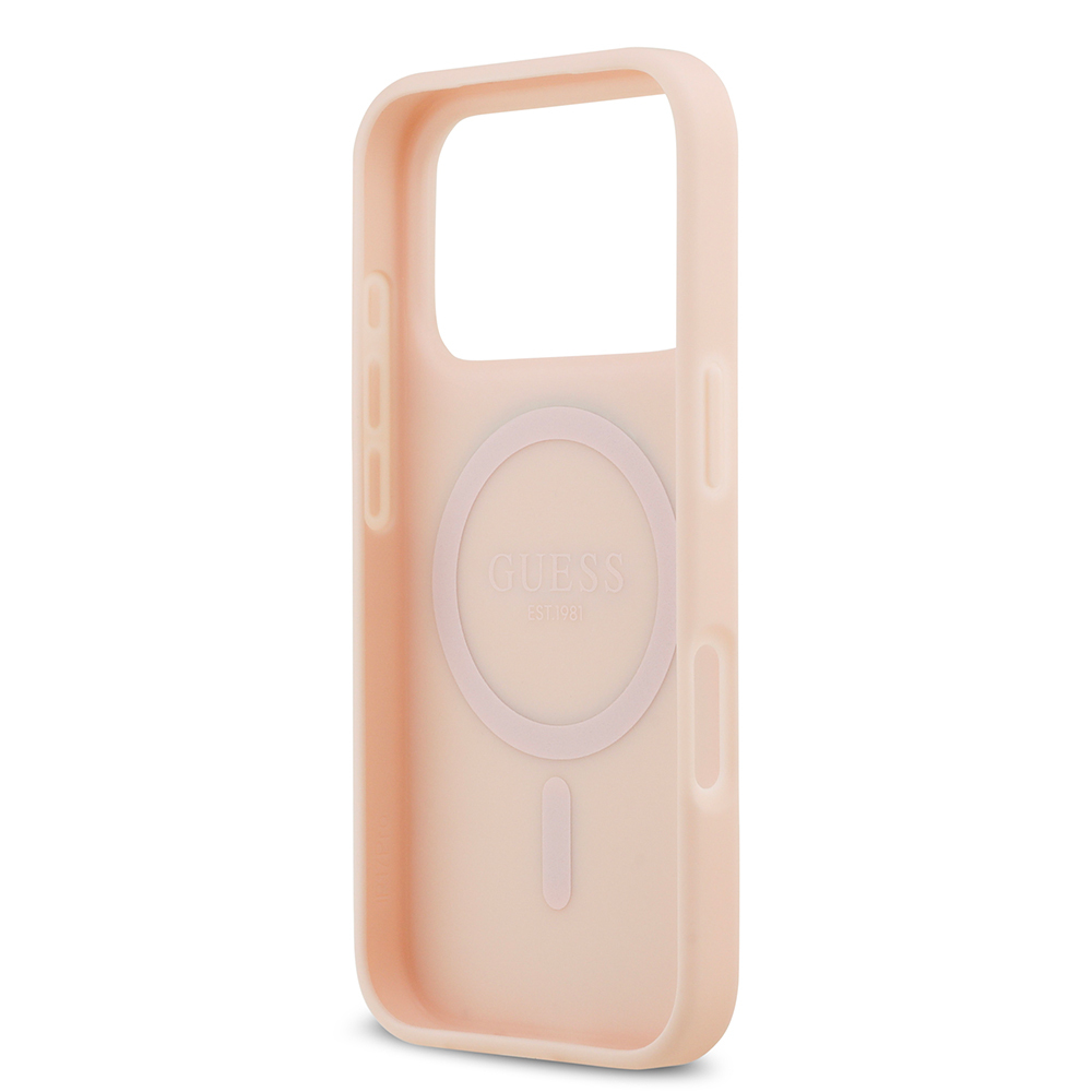 Apple iPhone 17 Pro Max Kılıf Guess Orjinal Lisanslı M-safe Şarj Özellikli Taneli Çiçek Tasarımlı Metal Yazı Logolu Kapak - Görsel 13