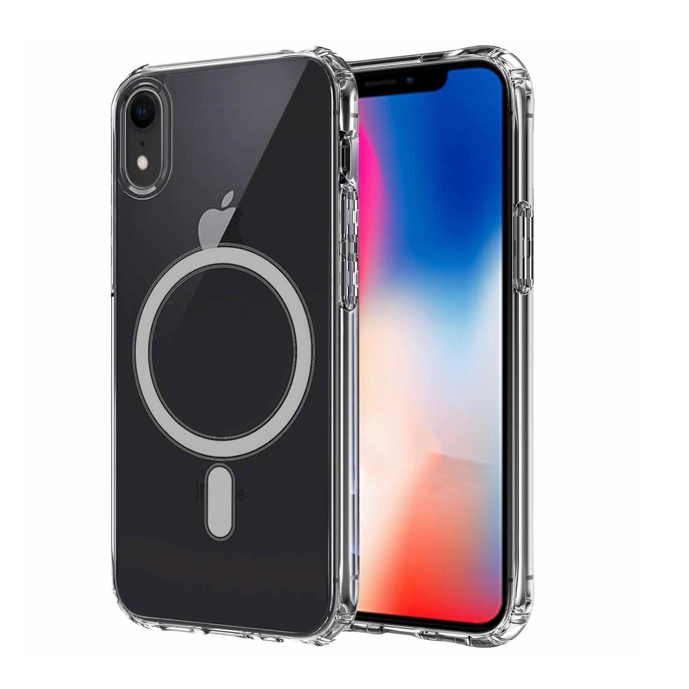 Apple iPhone XR 6.1 Kılıf M-safe Şarj Özellikli Şeffaf Sert PC Zore Embos Kapak