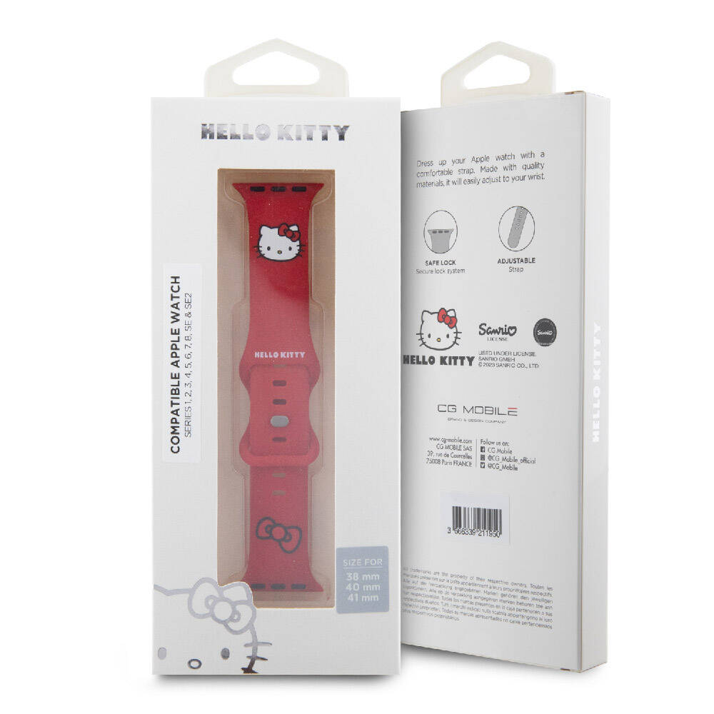 Apple Watch 38mm Hello Kitty Orjinal Lisanslı Yazı Logolu Fiyonk & Kitty Head Silikon Kordon - Görsel 8