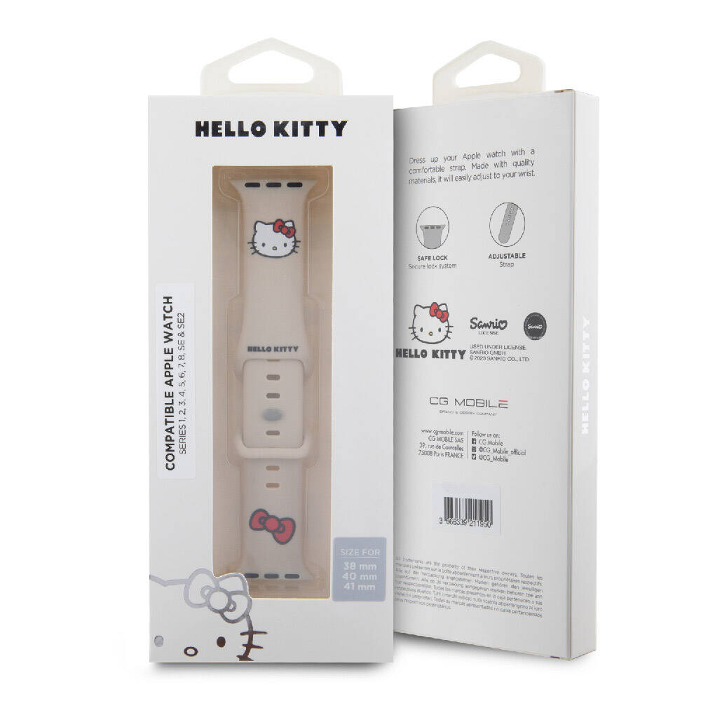 Apple Watch 38mm Hello Kitty Orjinal Lisanslı Yazı Logolu Fiyonk & Kitty Head Silikon Kordon - Görsel 4