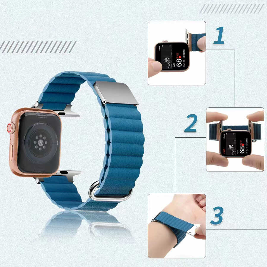 Apple Watch 44mm KRD-78 PU Deri Kordon Strap Kayış