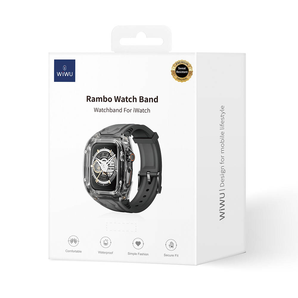 Apple Watch 44mm Wiwu Wi-WB013 Rambo Serisi 2in1 Şeffaf PC Kasa Koruyuculu Kauçuk Kordon - Görsel 15