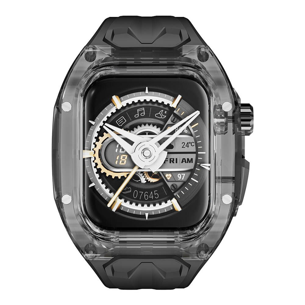 Apple Watch 44mm Wiwu Wi-WB013 Rambo Serisi 2in1 Şeffaf PC Kasa Koruyuculu Kauçuk Kordon - Görsel 3