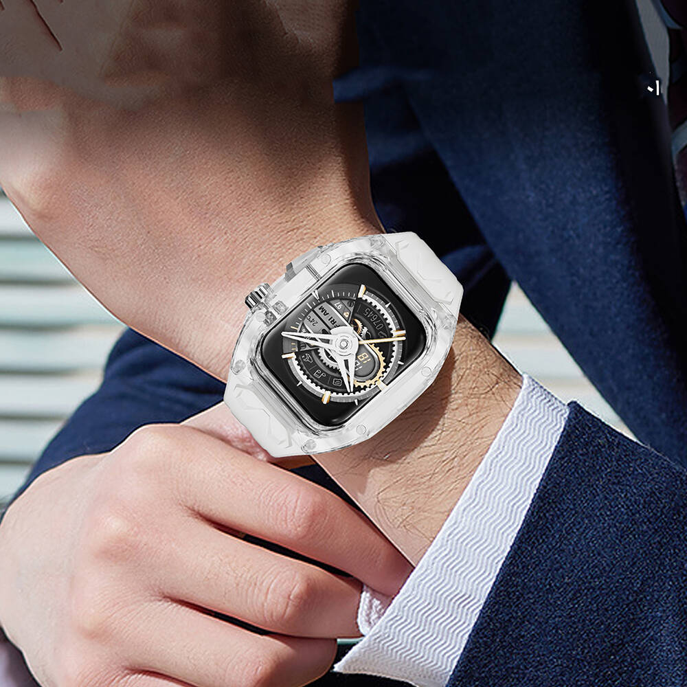 Apple Watch 44mm Wiwu Wi-WB013 Rambo Serisi 2in1 Şeffaf PC Kasa Koruyuculu Kauçuk Kordon - Görsel 11