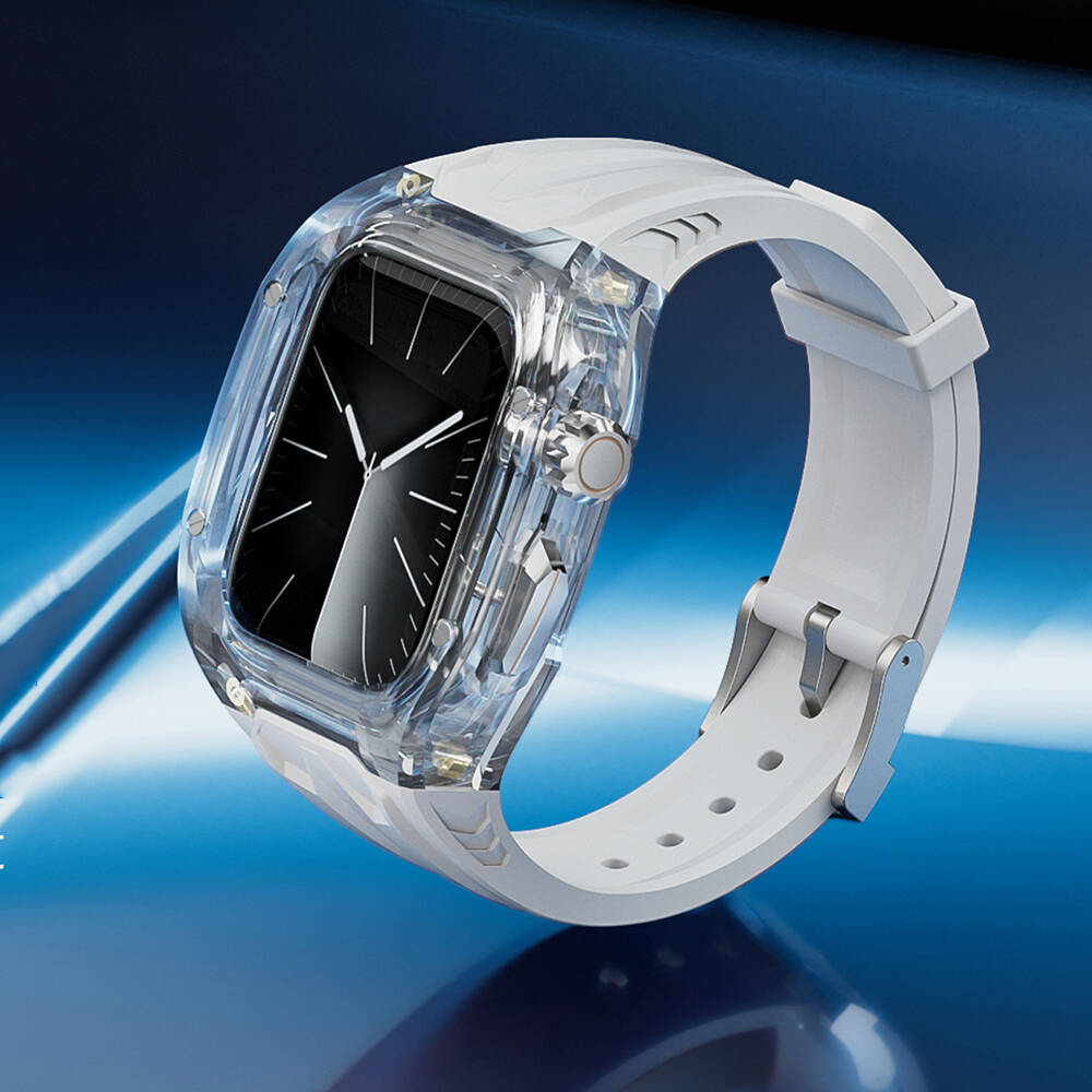 Apple Watch 44mm Wiwu Wi-WB013 Rambo Serisi 2in1 Şeffaf PC Kasa Koruyuculu Kauçuk Kordon - Görsel 10