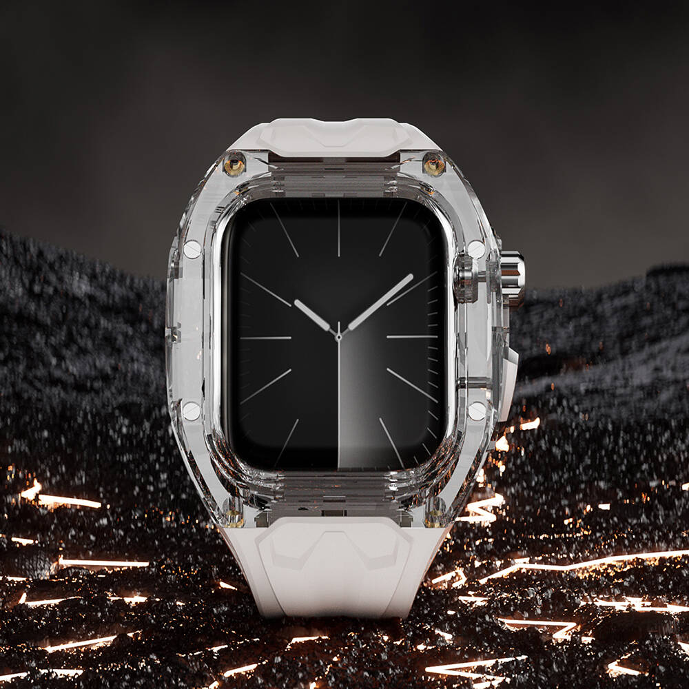 Apple Watch 44mm Wiwu Wi-WB013 Rambo Serisi 2in1 Şeffaf PC Kasa Koruyuculu Kauçuk Kordon - Görsel 13