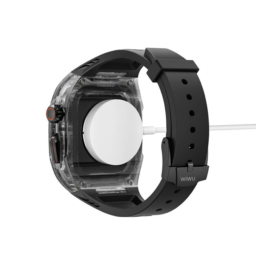 Apple Watch 44mm Wiwu Wi-WB013 Rambo Serisi 2in1 Şeffaf PC Kasa Koruyuculu Kauçuk Kordon - Görsel 9