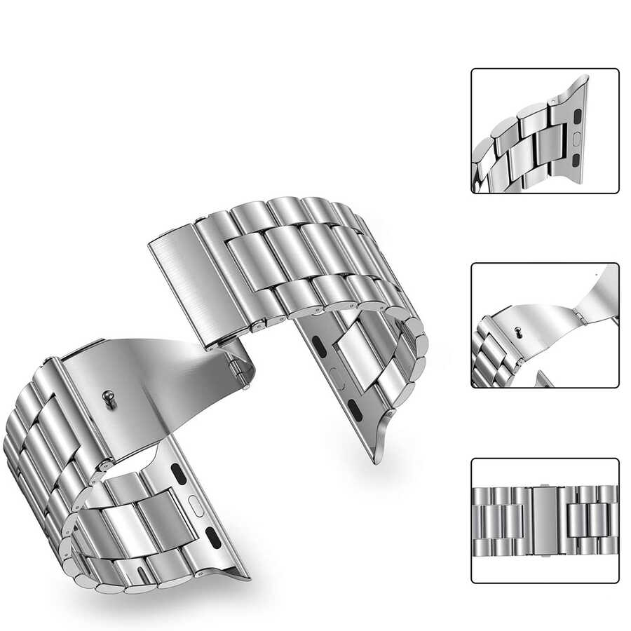 Apple Watch Ultra 49mm Kordon Wiwu Ultra Thin Steel Belt Three Beads Metal Strap Kayış - Görsel 9