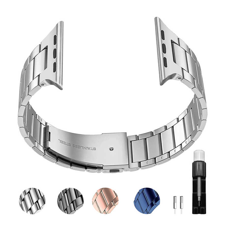 Apple Watch Ultra 49mm Kordon Wiwu Ultra Thin Steel Belt Three Beads Metal Strap Kayış - Görsel 3