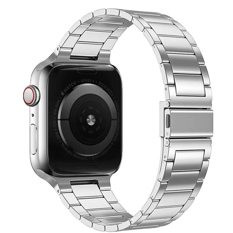 Apple Watch Ultra 49mm Kordon Wiwu Ultra Thin Steel Belt Three Beads Metal Strap Kayış - Görsel 2