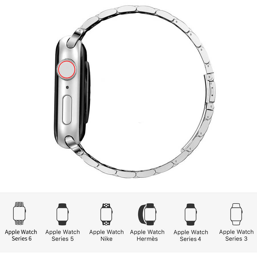 Apple Watch Ultra 49mm Kordon Wiwu Ultra Thin Steel Belt Three Beads Metal Strap Kayış - Görsel 5