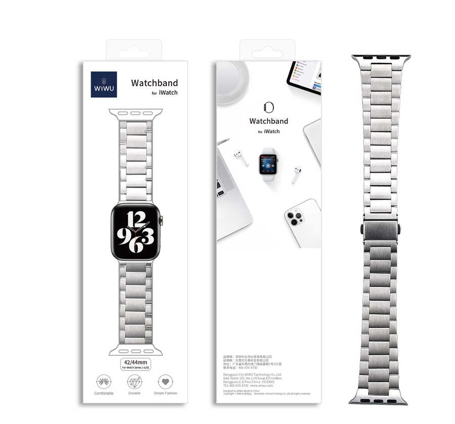 Apple Watch Ultra 49mm Kordon Wiwu Ultra Thin Steel Belt Three Beads Metal Strap Kayış - Görsel 7