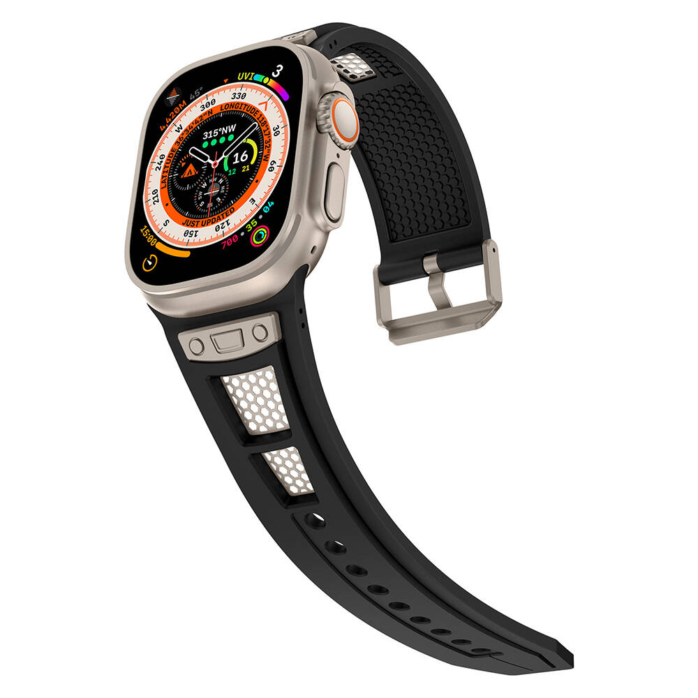 Apple Watch Ultra 49mm Zore KRD-117 Hava Alabilen Delikli Metal Süslemeli Desenli Silikon Kordon - Görsel 7