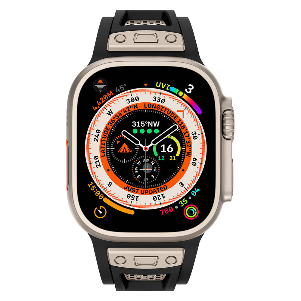 Apple Watch Ultra 49mm Zore KRD-117 Hava Alabilen Delikli Metal Süslemeli Desenli Silikon Kordon - Görsel 12