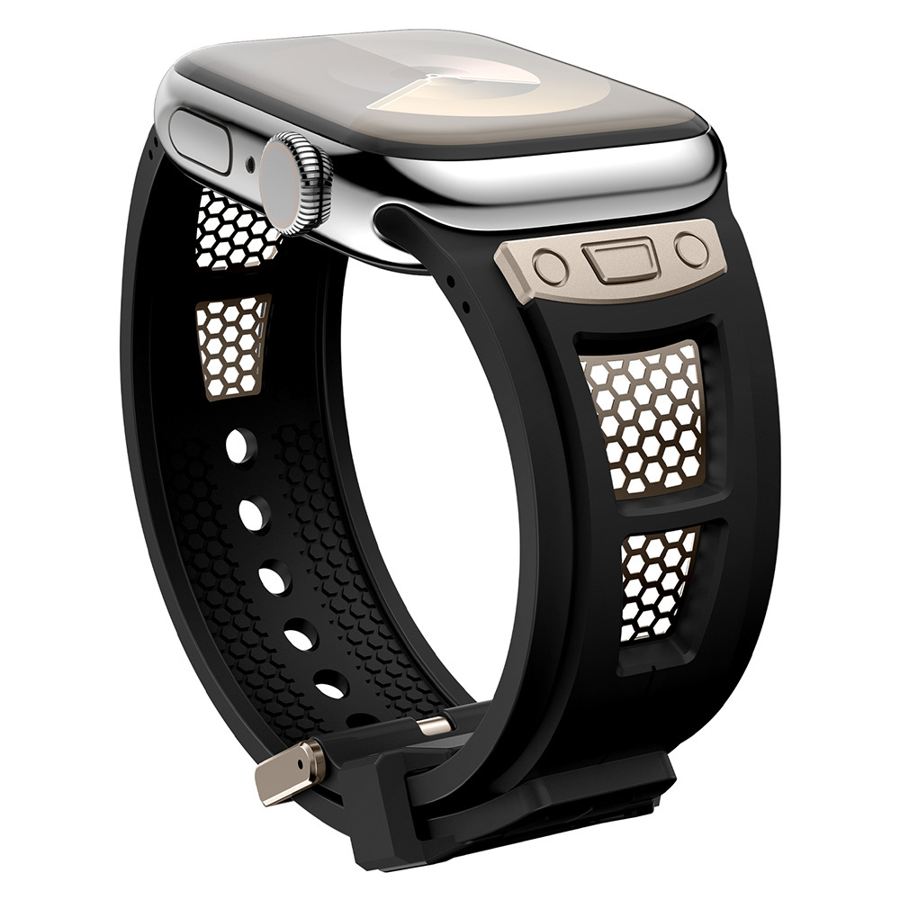 Apple Watch Ultra 49mm Zore KRD-117 Hava Alabilen Delikli Metal Süslemeli Desenli Silikon Kordon - Görsel 8