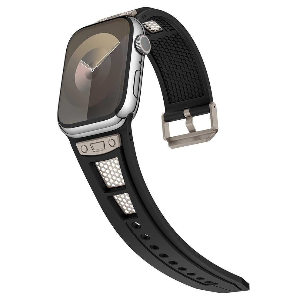 Apple Watch Ultra 49mm Zore KRD-117 Hava Alabilen Delikli Metal Süslemeli Desenli Silikon Kordon - Görsel 10