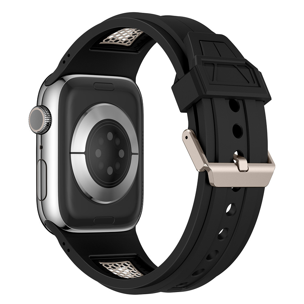 Apple Watch Ultra 49mm Zore KRD-117 Hava Alabilen Delikli Metal Süslemeli Desenli Silikon Kordon - Görsel 2