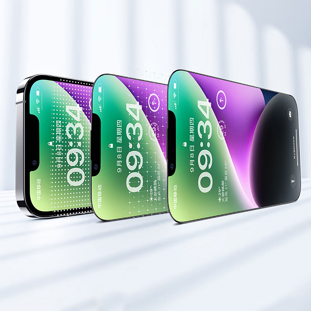 Apple iPhone 14 Pro Max Wiwu CZ-003 Mavi Işık Teknolojili Hidrofobik ve Oleofobik Parlama Önleyici Cam Ekran Koruyucu - Görsel 4