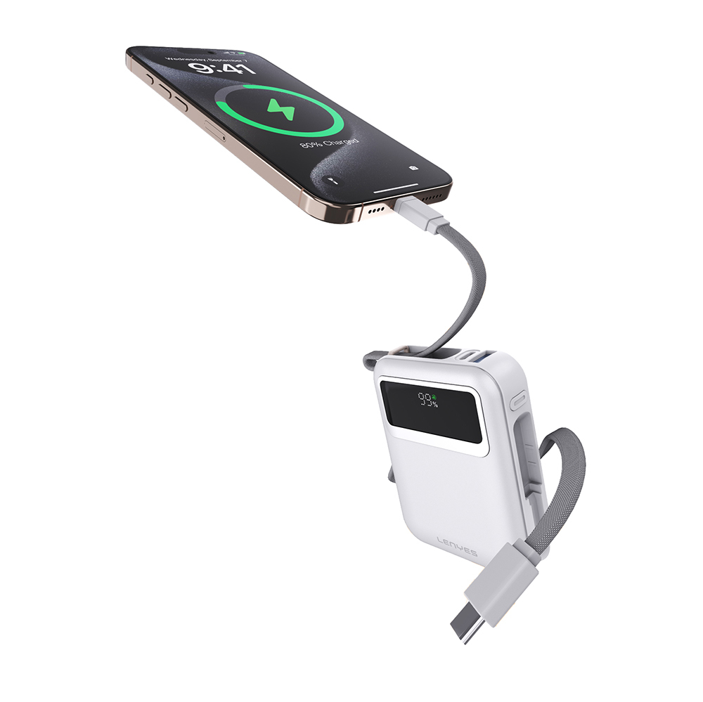Lenyes C03-A Dijital LED Göstergeli Type-C ve Lightning Kablolu Powerbank 45W 10.000mAh - Görsel 3