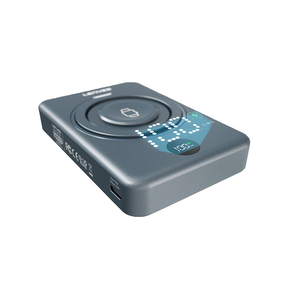 Lenyes PW1010D PD 20W Dijital LED Göstergeli Akıllı Saat Kablosuz Şarj Özellikli Standlı Wireless Powerbank 15W 10000mAh - Görsel 3