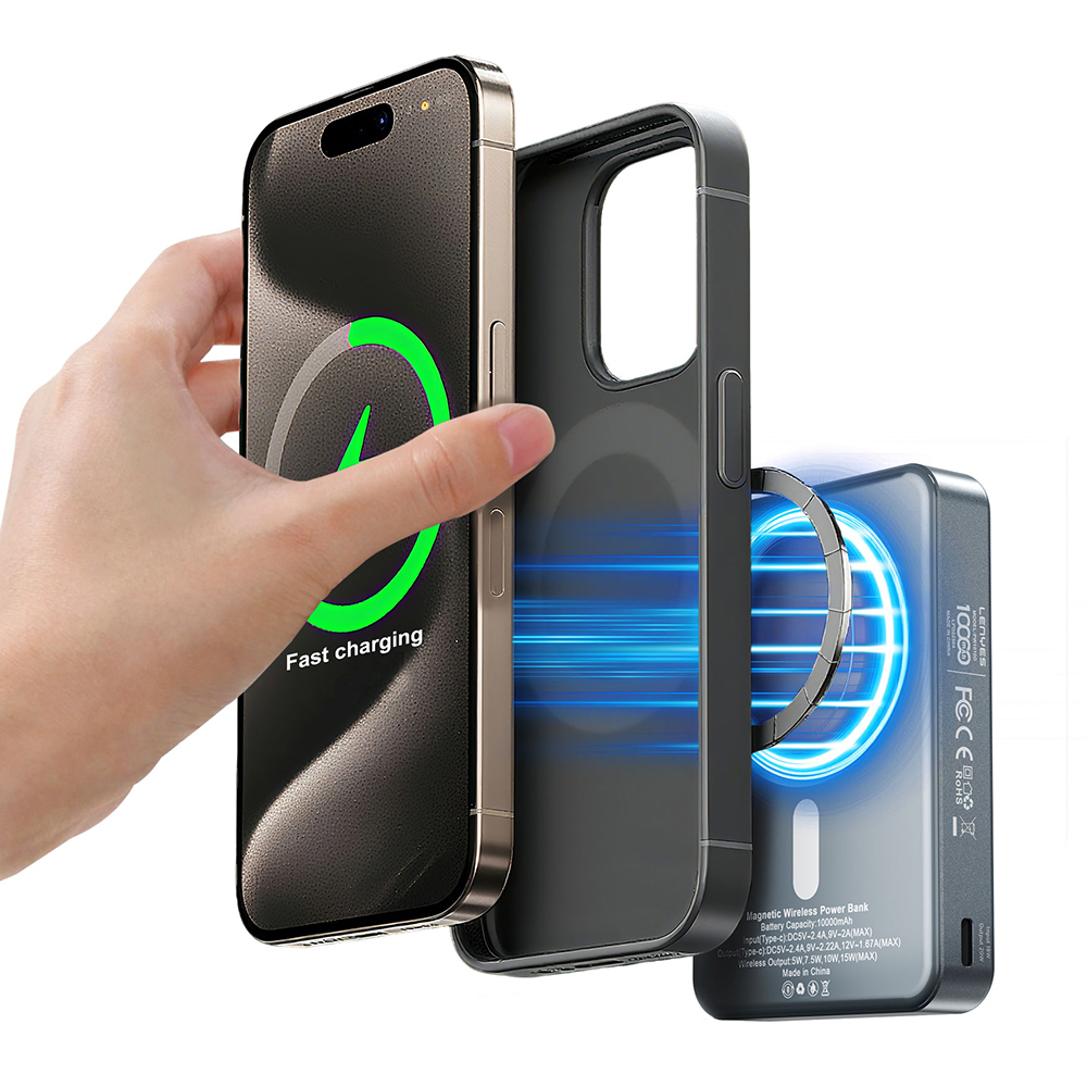 Lenyes PW1010D PD 20W Dijital LED Göstergeli Akıllı Saat Kablosuz Şarj Özellikli Standlı Wireless Powerbank 15W 10000mAh - Görsel 6