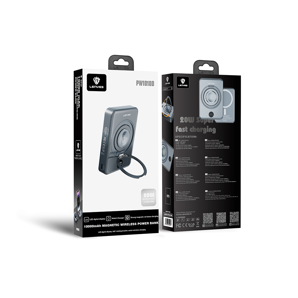 Lenyes PW1010D PD 20W Dijital LED Göstergeli Akıllı Saat Kablosuz Şarj Özellikli Standlı Wireless Powerbank 15W 10000mAh - Görsel 7