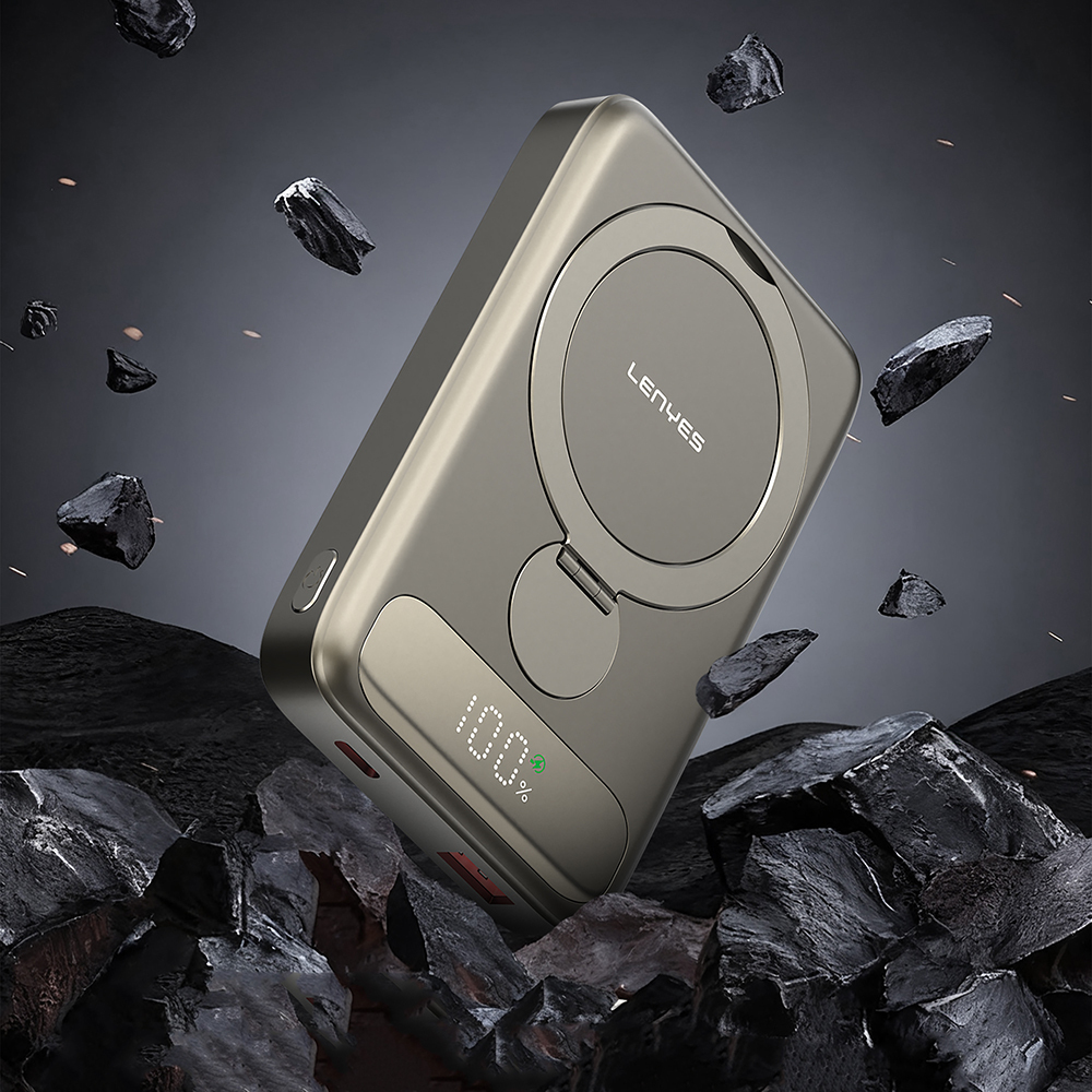 Lenyes PW1012D PD 20W Dijital LED Göstergeli 360 Derece Dönebilen Standlı Kablosuz Şarj Özellikli Wireless Powerbank 15W 10000mAh - Görsel 4