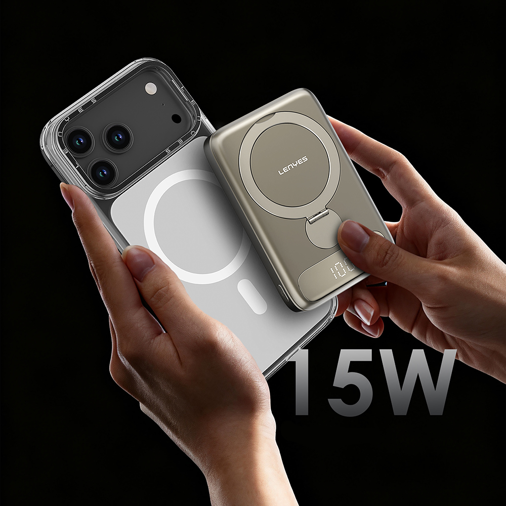 Lenyes PW1012D PD 20W Dijital LED Göstergeli 360 Derece Dönebilen Standlı Kablosuz Şarj Özellikli Wireless Powerbank 15W 10000mAh - Görsel 6