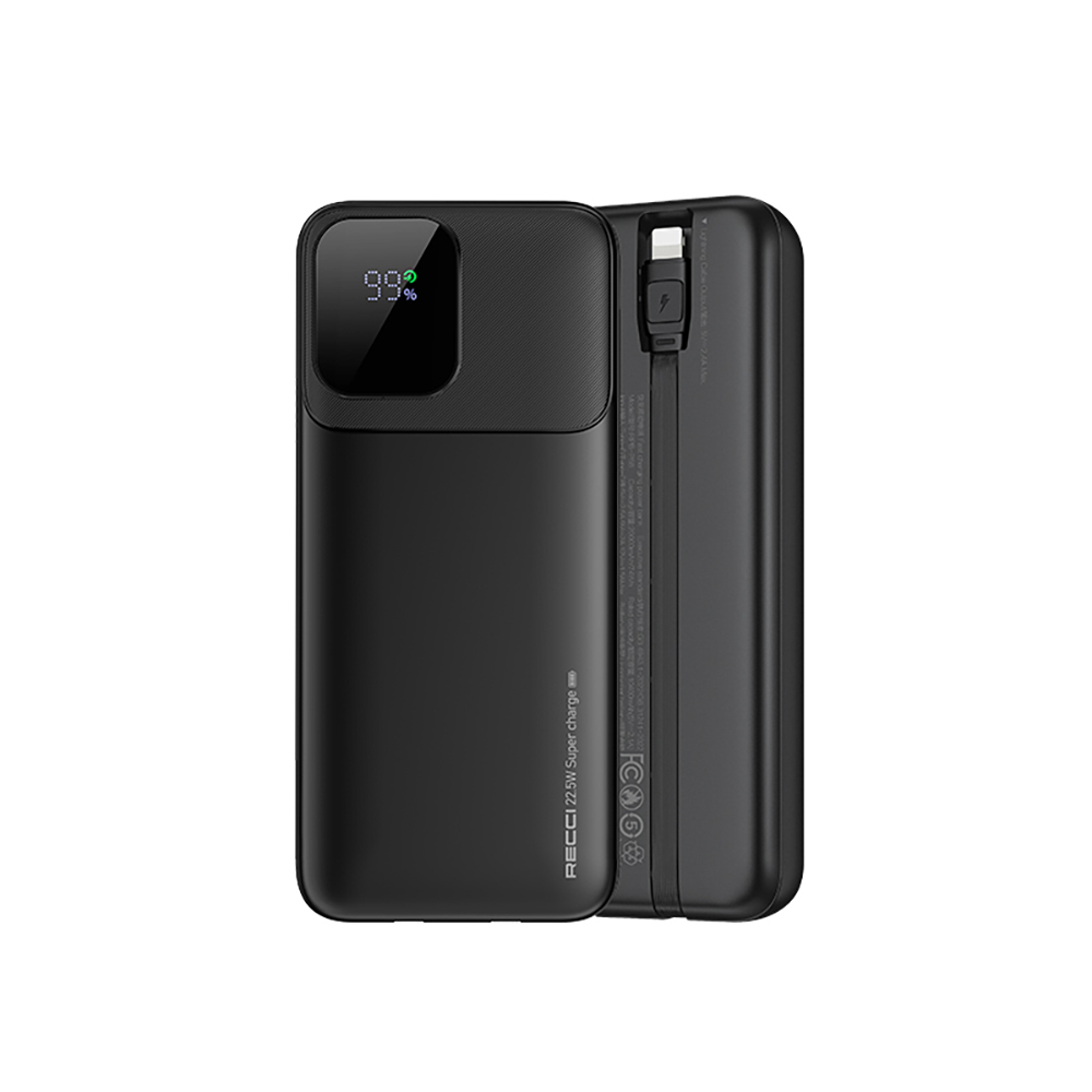 Recci RPB-P68 PD 20W Dijital LED Göstergeli Hızlı Şarj Özellikli Type-C ve Lightning Kablolu Powerbank 22.5W 20000mAh - Görsel 3