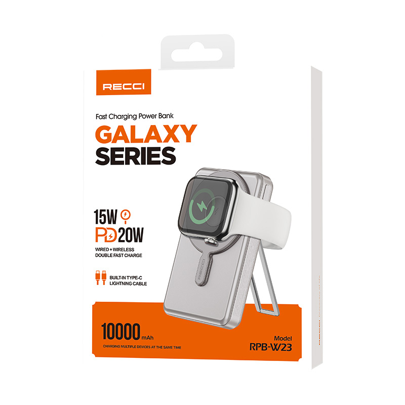 Recci RPB-W23 PD 20W Led Göstergeli Standlı Kablosuz Şarj Özellikli Type-C ve Lightning Kablolu Powerbank 15W 10000mAh - Görsel 6