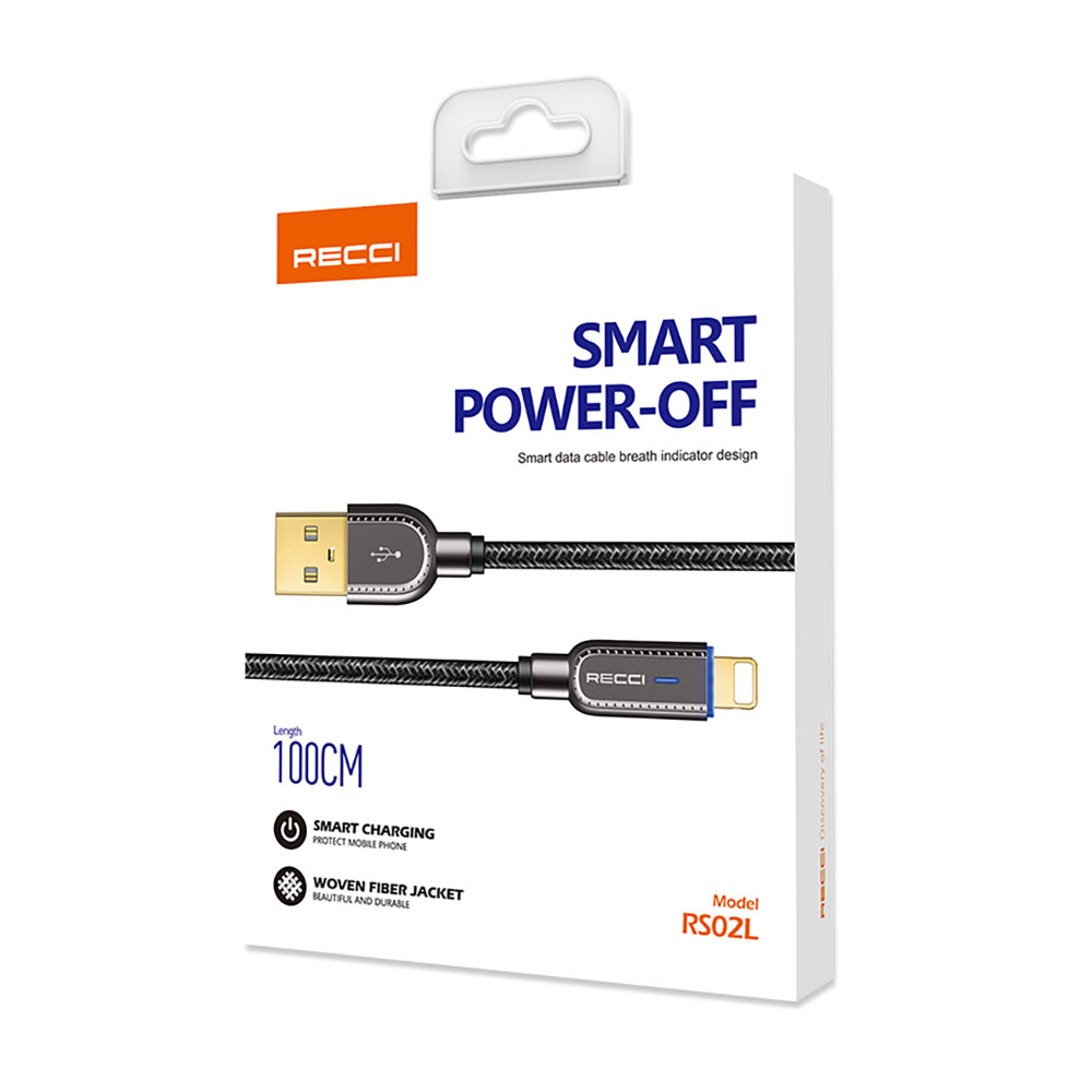Recci RS02L Smart Power-Off Serisi Hızlı Şarj Özellikli Lightning To USB-A Kablo 1M - Görsel 3