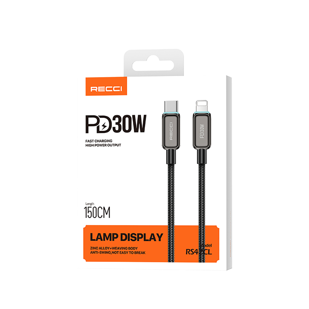Recci RS42CL Lamp Display Serisi Type-C to Lightning PD 30W Hızlı Şarj Özellikli Data ve Şarj Kablosu 1.5M - Görsel 8