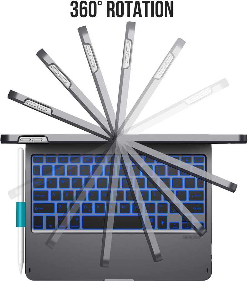 Apple iPad Pro 11 Wiwu Waltz Rotating Keyboard Kablosuz Dönebilen Klavye - Görsel 7