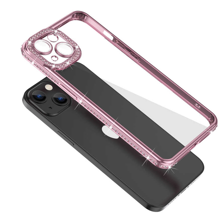 Apple iPhone 13 Kılıf Kamera Korumalı Taşlı Zore Mina Kapak - Görsel 3