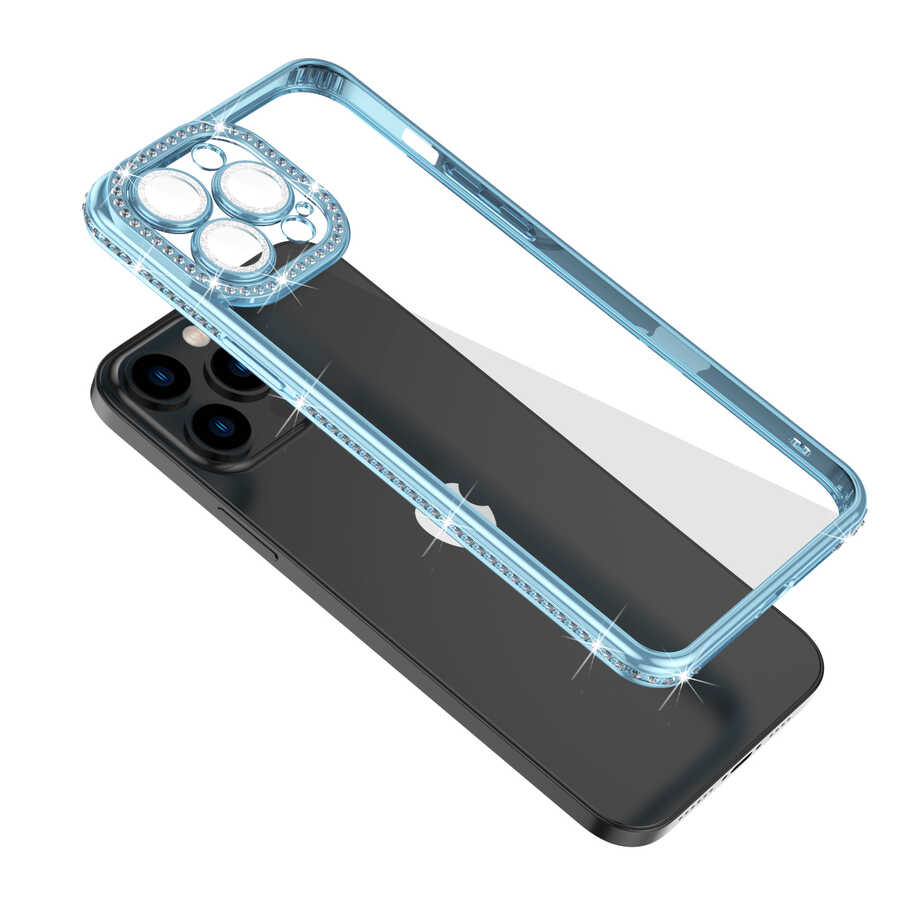 Apple iPhone 13 Pro Max Kılıf Kamera Korumalı Taşlı Zore Mina Kapak - Görsel 3